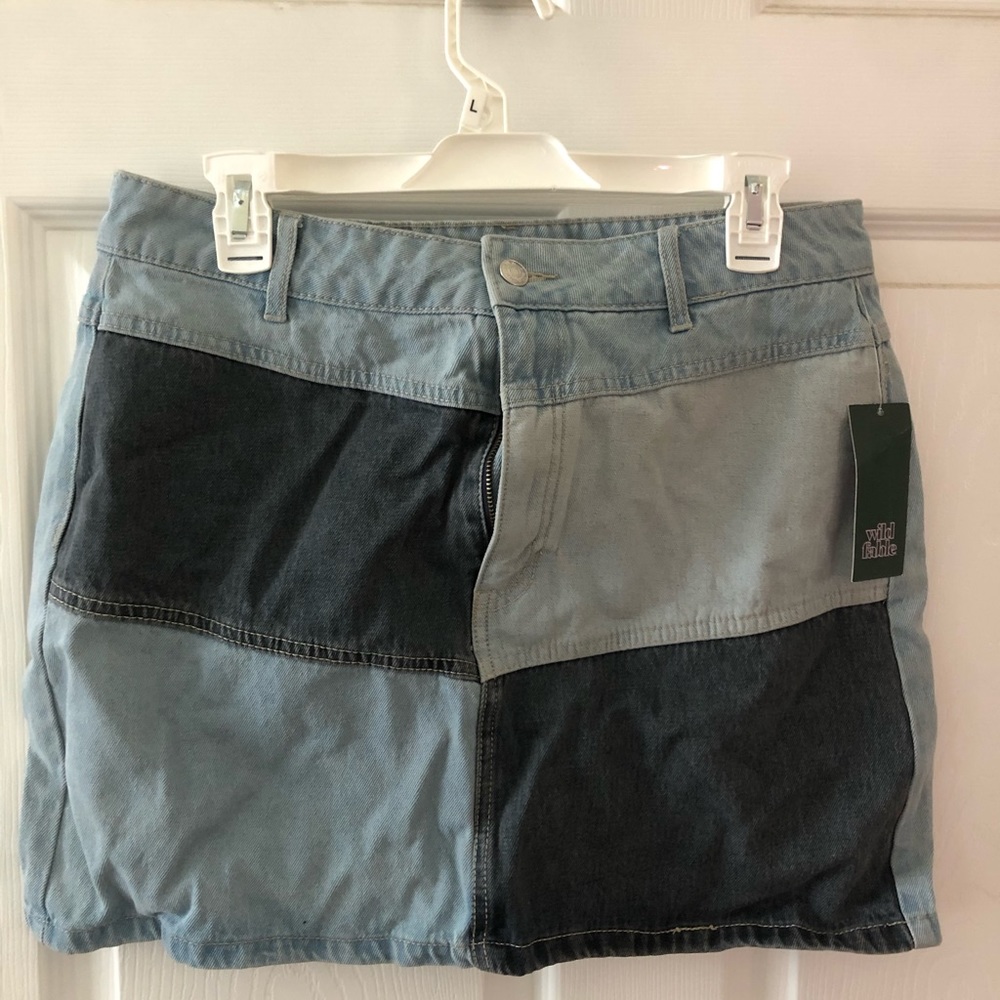 Patchwork denim mini skirt
